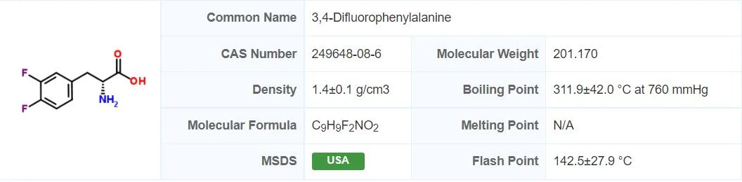 3, 4-Difluorophenylalanine CAS249648-08-6 (2R) -2-Amino-3- (3, 4-difluorophenyl) Propanoic Acid